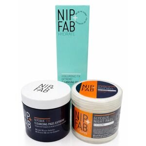 NIP + FAB Glycolic Fix Pads Extreme Night + Cleanser Hyaluronic Bundle Set